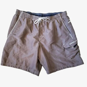 Speedo Swim Trunks XL Men's Shorts Green Gray Mesh Lining Drawstring Waist